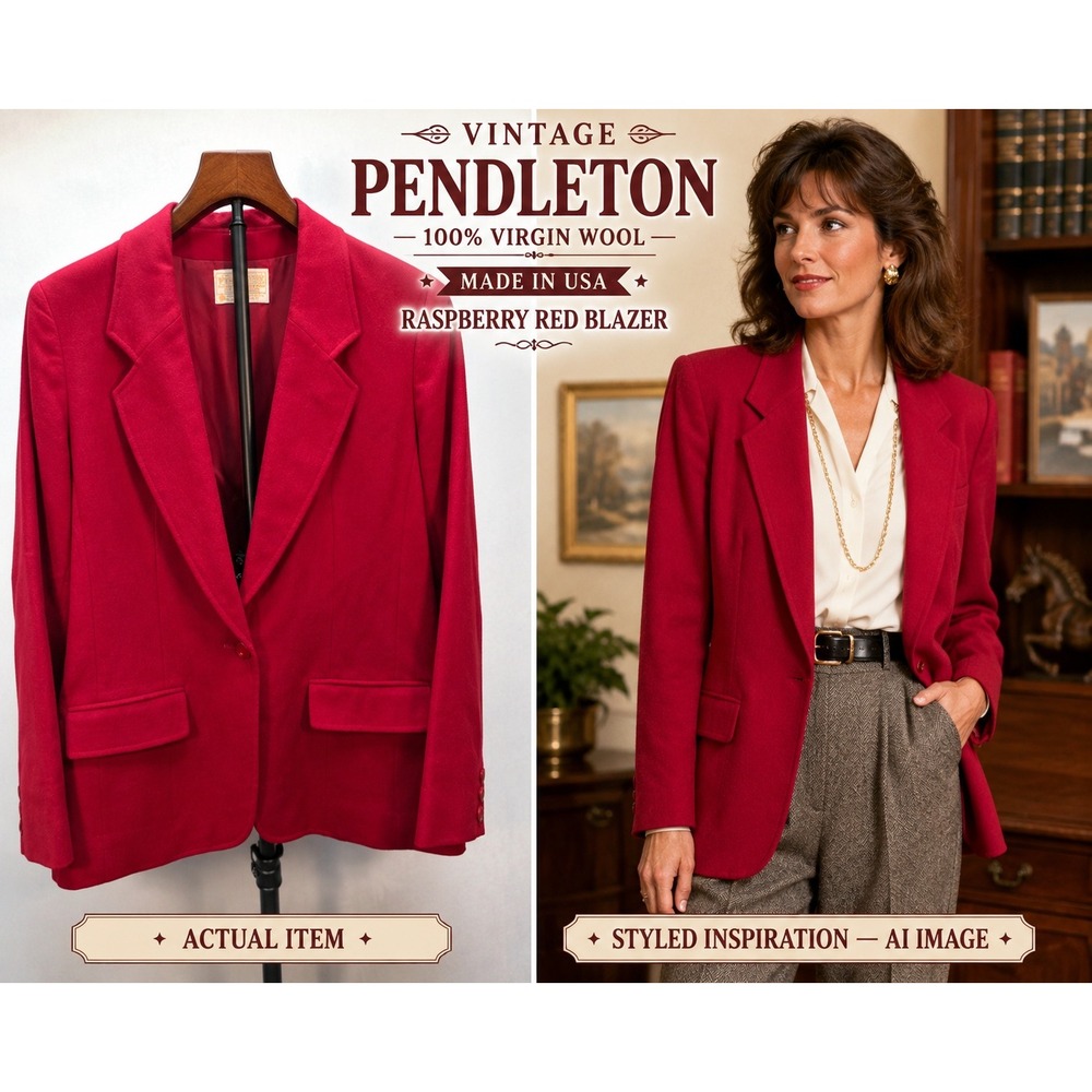 VTG 70s 80s Pendleton Red Virgin 100% Wool Blazer Jacket USA Made. Sz 10